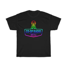 Load image into Gallery viewer, Unisex Heavy Cotton Tee - Large Rainbow Co-op Radio Logo
