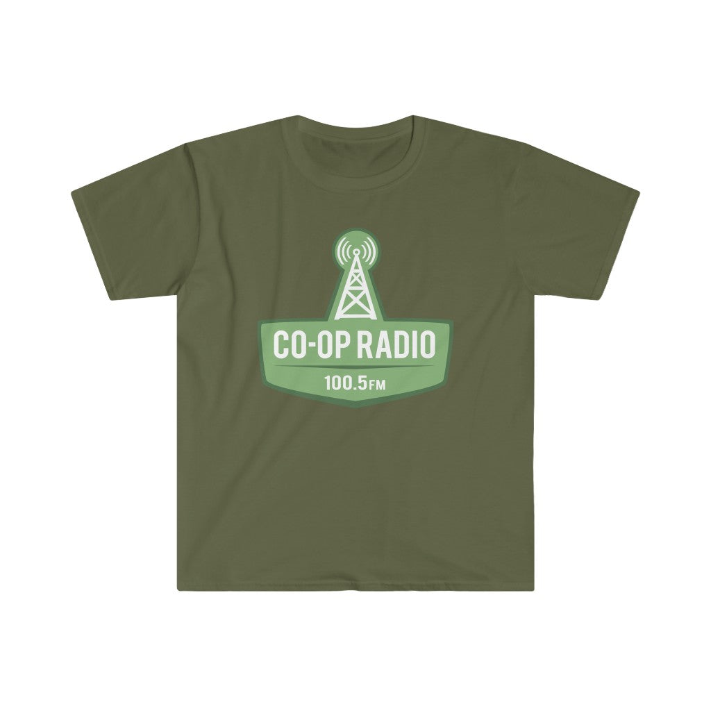Men's Fitted Short Sleeve Tee - Large Co-op Radio Logo in Green
